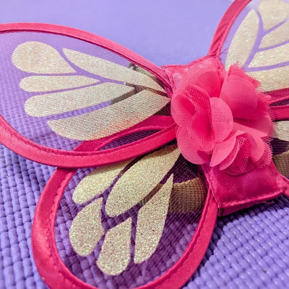 Pink and Gold Sparkle Butterfly Green Dog Harness Size XS/S